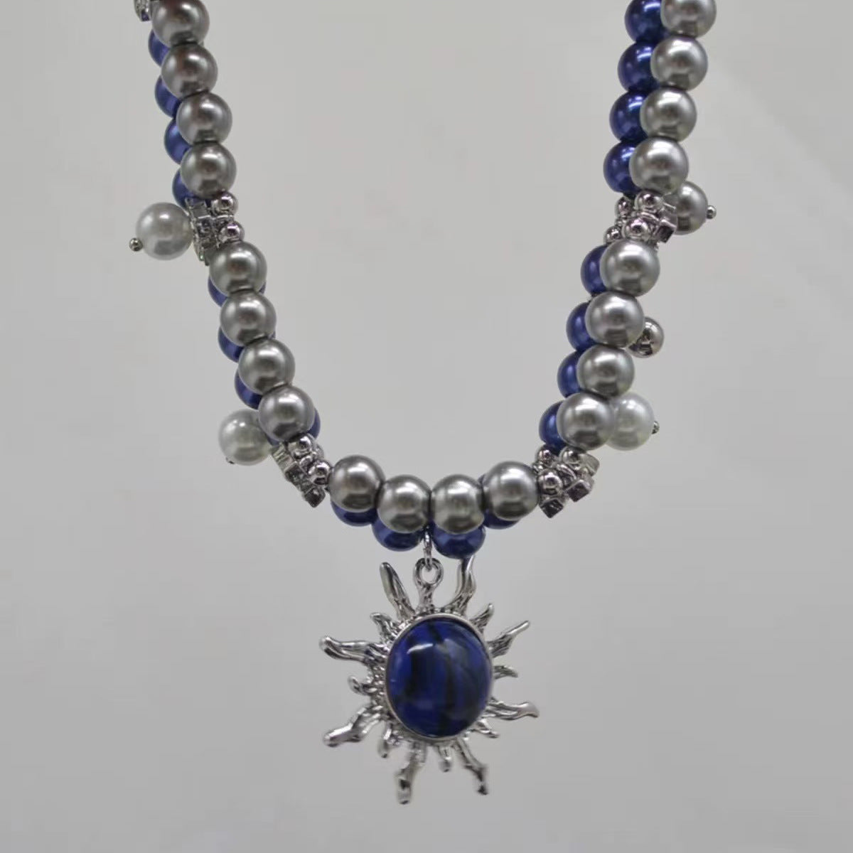 Blazing Sun Cross Double Pearl Necklace
