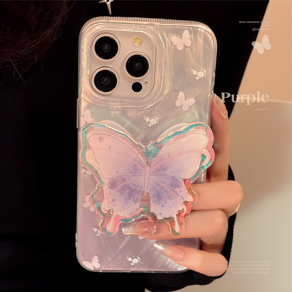 Purple Pink Butterfly Bracket Case for iPhone