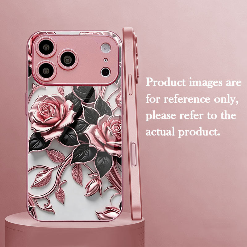 Black-Leaf Rose Pattern Hard Case for iPhone