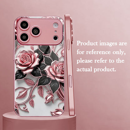 Black-Leaf Rose Pattern Hard Case for iPhone
