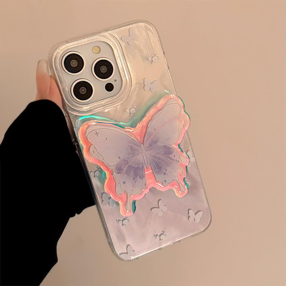 Purple Pink Butterfly Bracket Case for iPhone