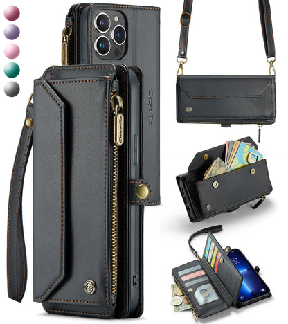 Crossbody Strap Flip Wallet Case for iPhone