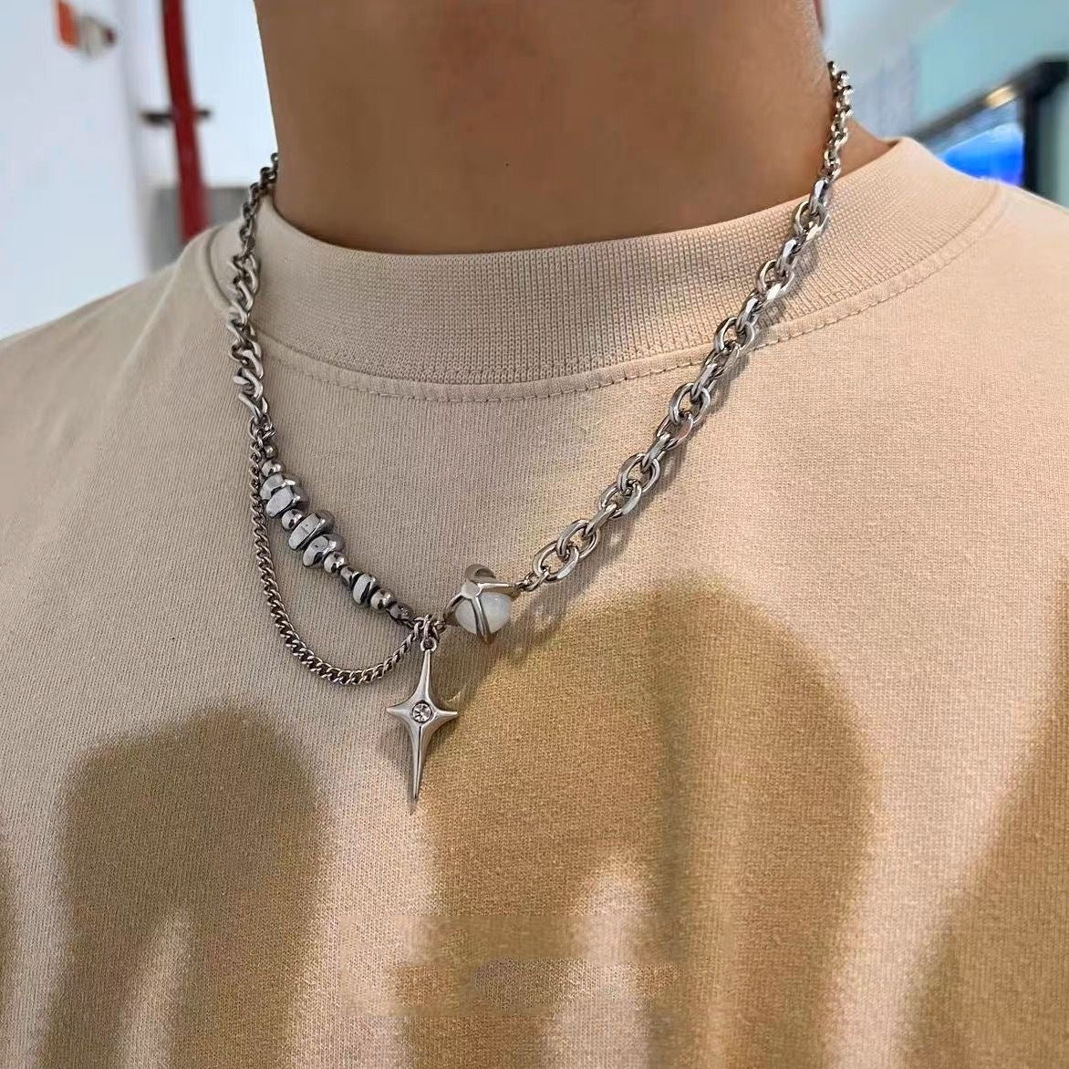 Niche Design Titanium Steel Starburst Necklace