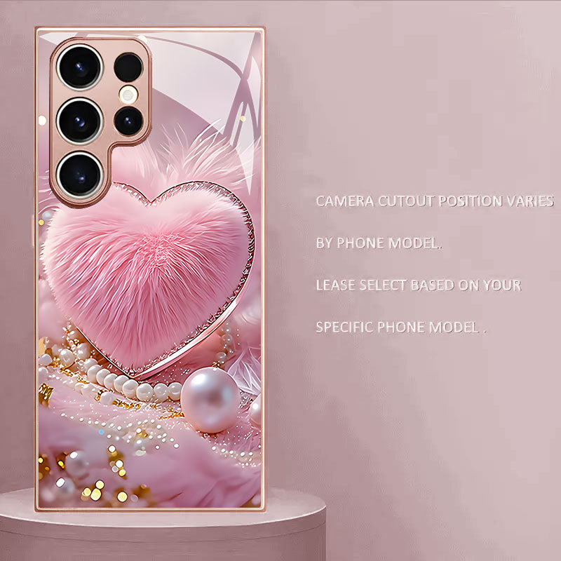 Plush Heart Pearl Pattern Hard Case for Samsung
