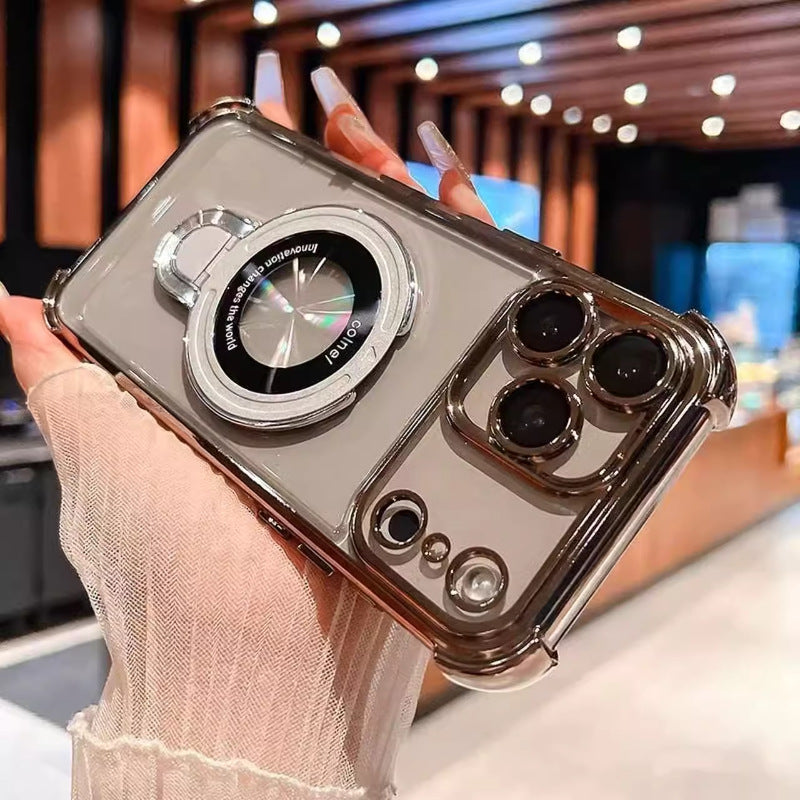 Bracket Shockproof Plating Clear Case for iPhone