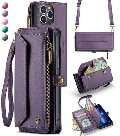 Crossbody Strap Flip Wallet Case for iPhone