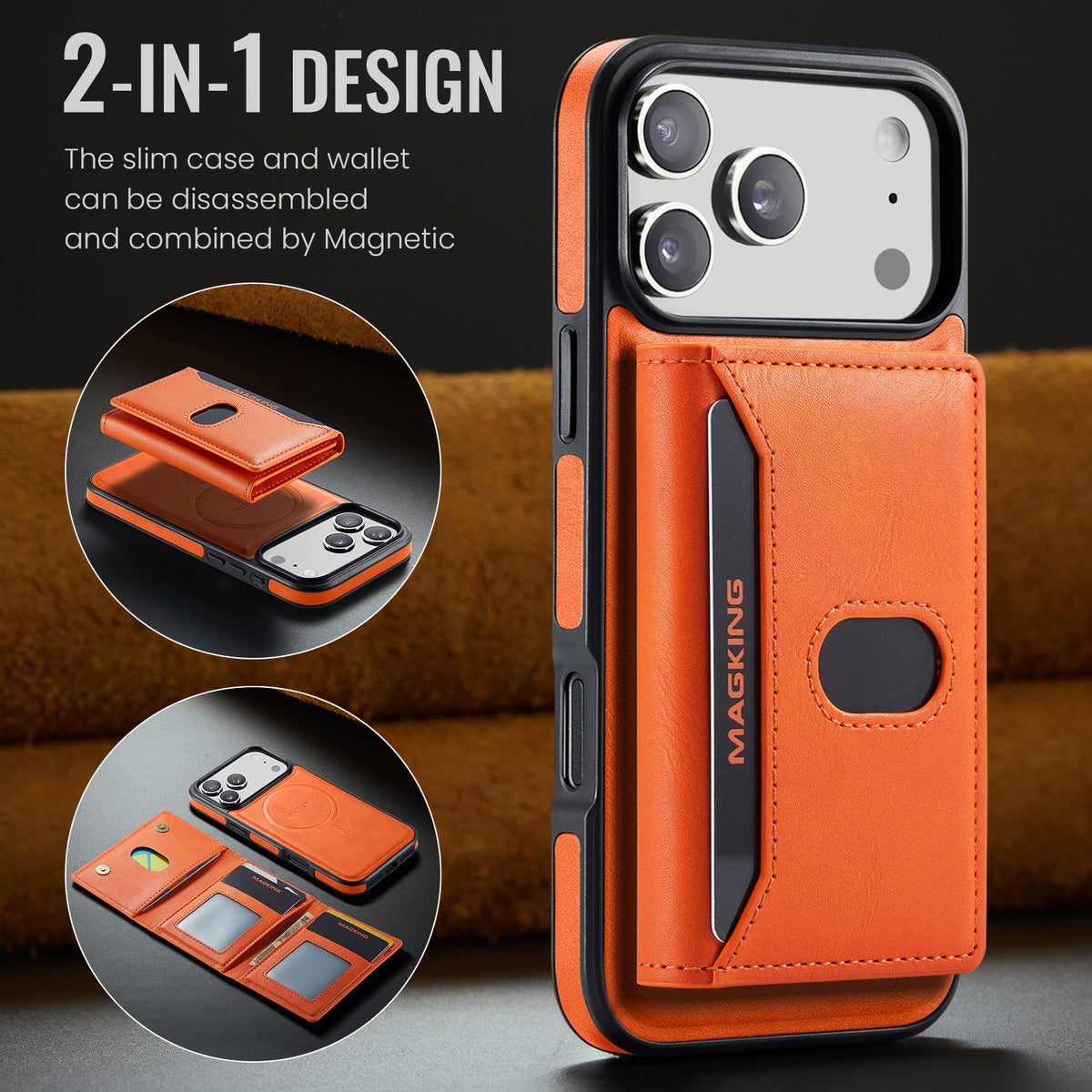 2 in 1 Magnetic Leather Wallet Case for iPhone