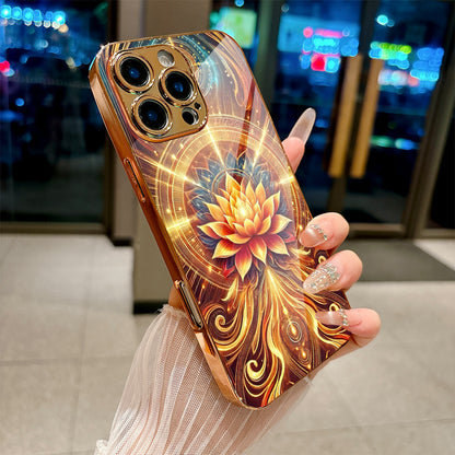 Golden Lotus Pattern Hard Case for iPhone