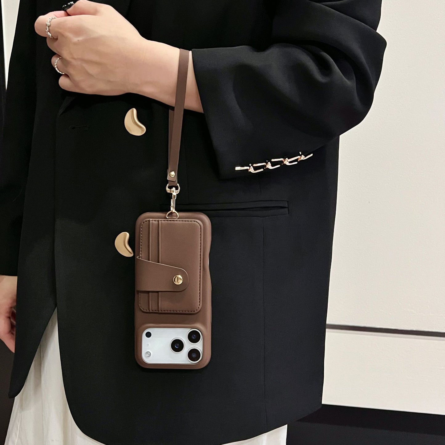 Lanyard Cardbag Leather Case for iPhone