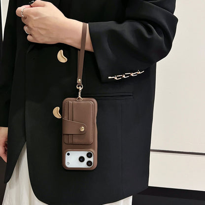 Lanyard Cardbag Leather Case for iPhone