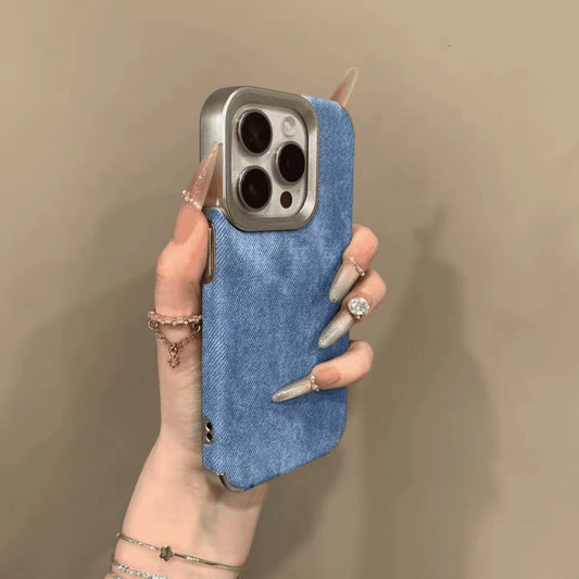 Denim Fabric Plating Frame Case for iPhone