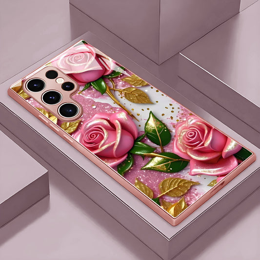 Gold-Pink Rose Pattern Hard Case for Samsung
