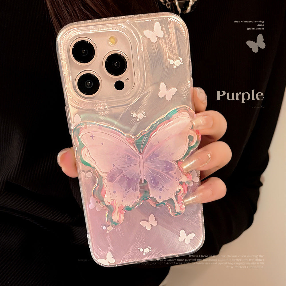 Purple Pink Butterfly Bracket Case for iPhone