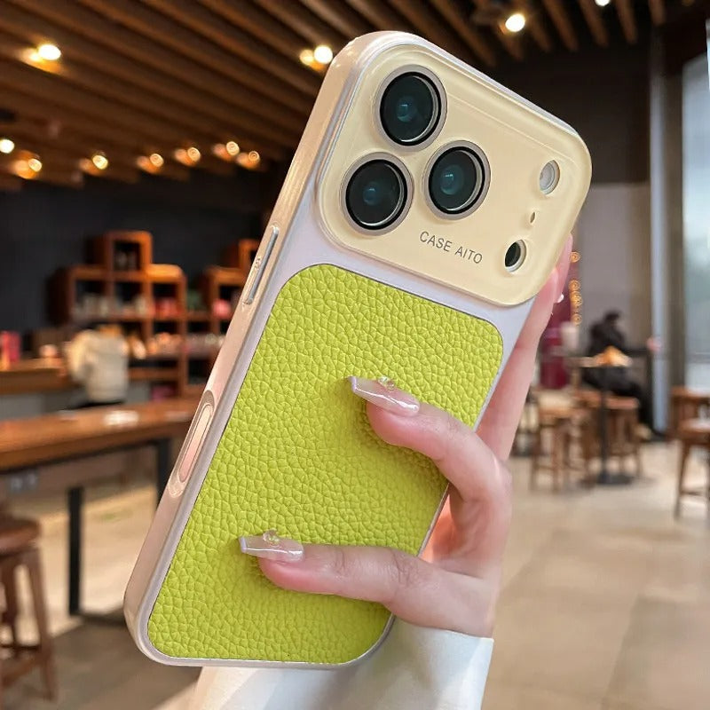 Lens Protection Leather-Textured Case for iPhone