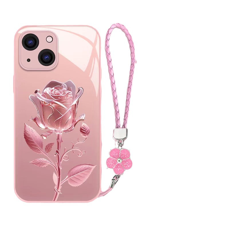 Pink Rose Lanyard Hard Case for iPhone
