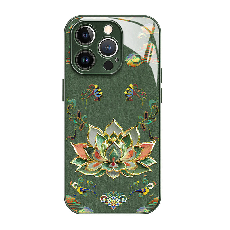 Dunhuang Lotus Lanyard Hard Case for iPhone