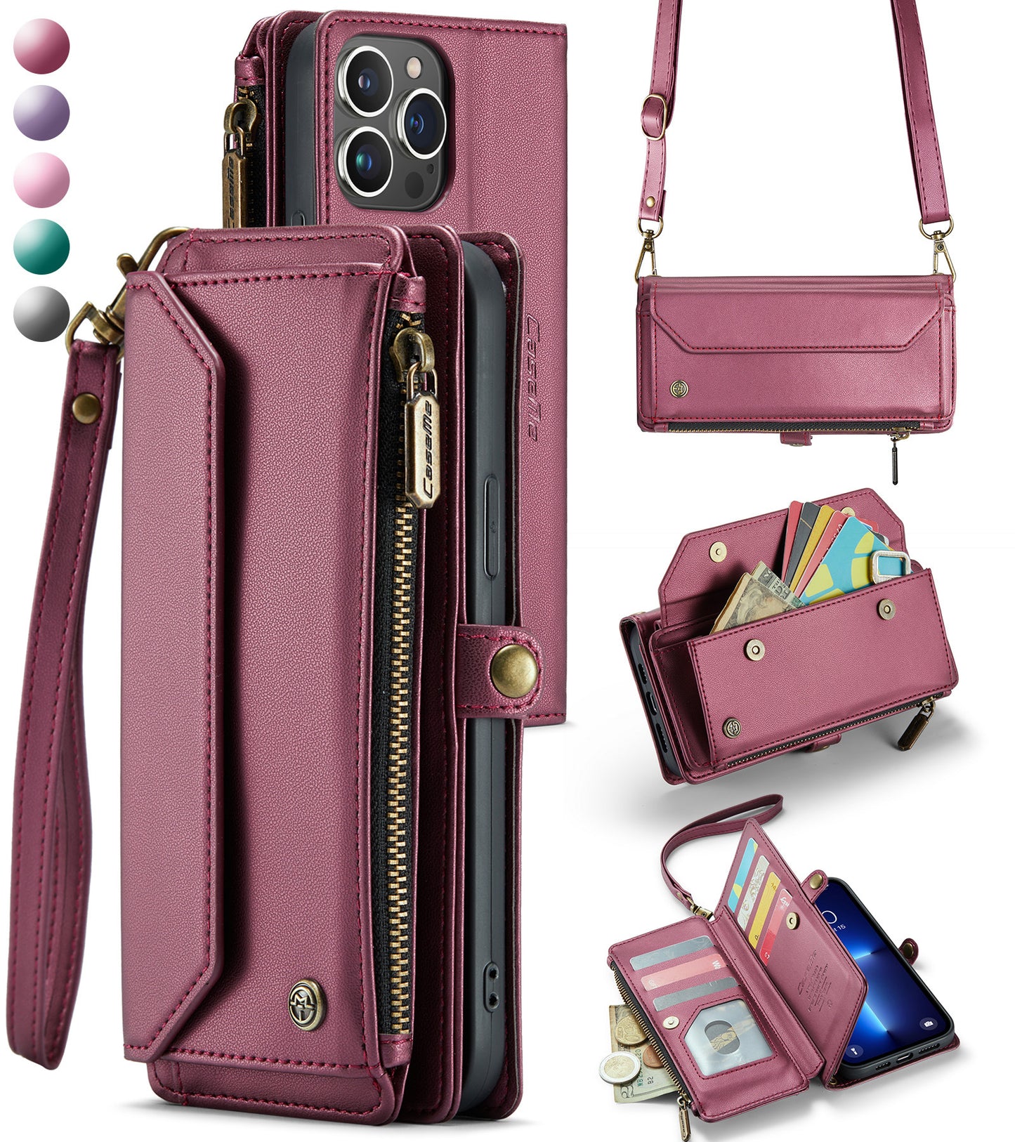 Crossbody Strap Flip Wallet Case for iPhone