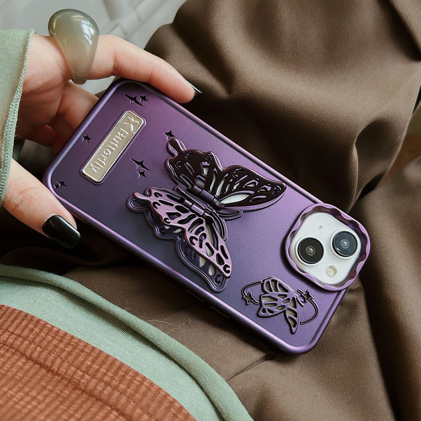 Plating 3D Butterfly Bracket Case for iPhone