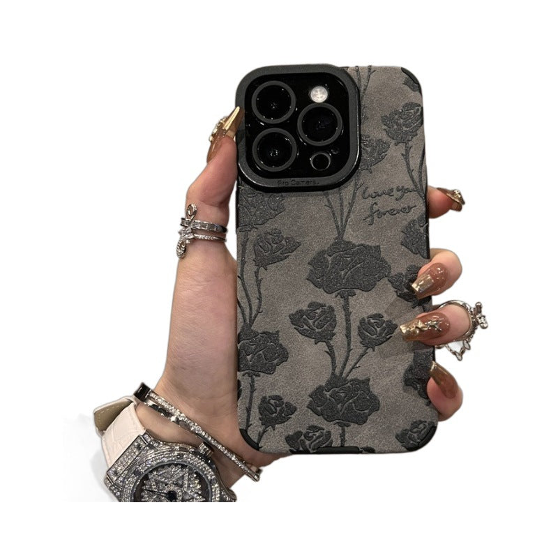 Rose Texture Lens Protection Matte Case for iPhone