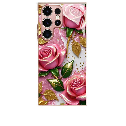 Gold-Pink Rose Pattern Hard Case for Samsung