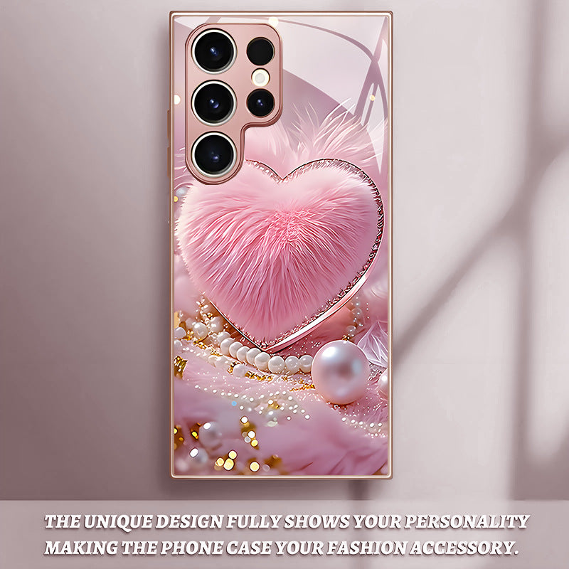 Plush Heart Pearl Pattern Hard Case for Samsung