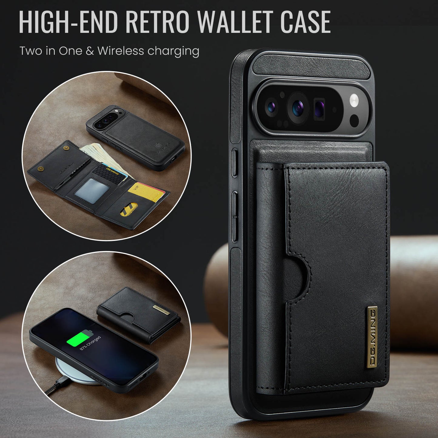 2 in 1 Magnetic Leather Wallet Case for Google Pixel