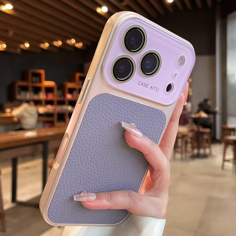 Lens Protection Leather-Textured Case for iPhone