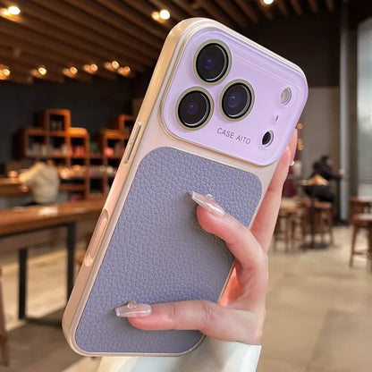 Lens Protection Leather-Textured Case for iPhone