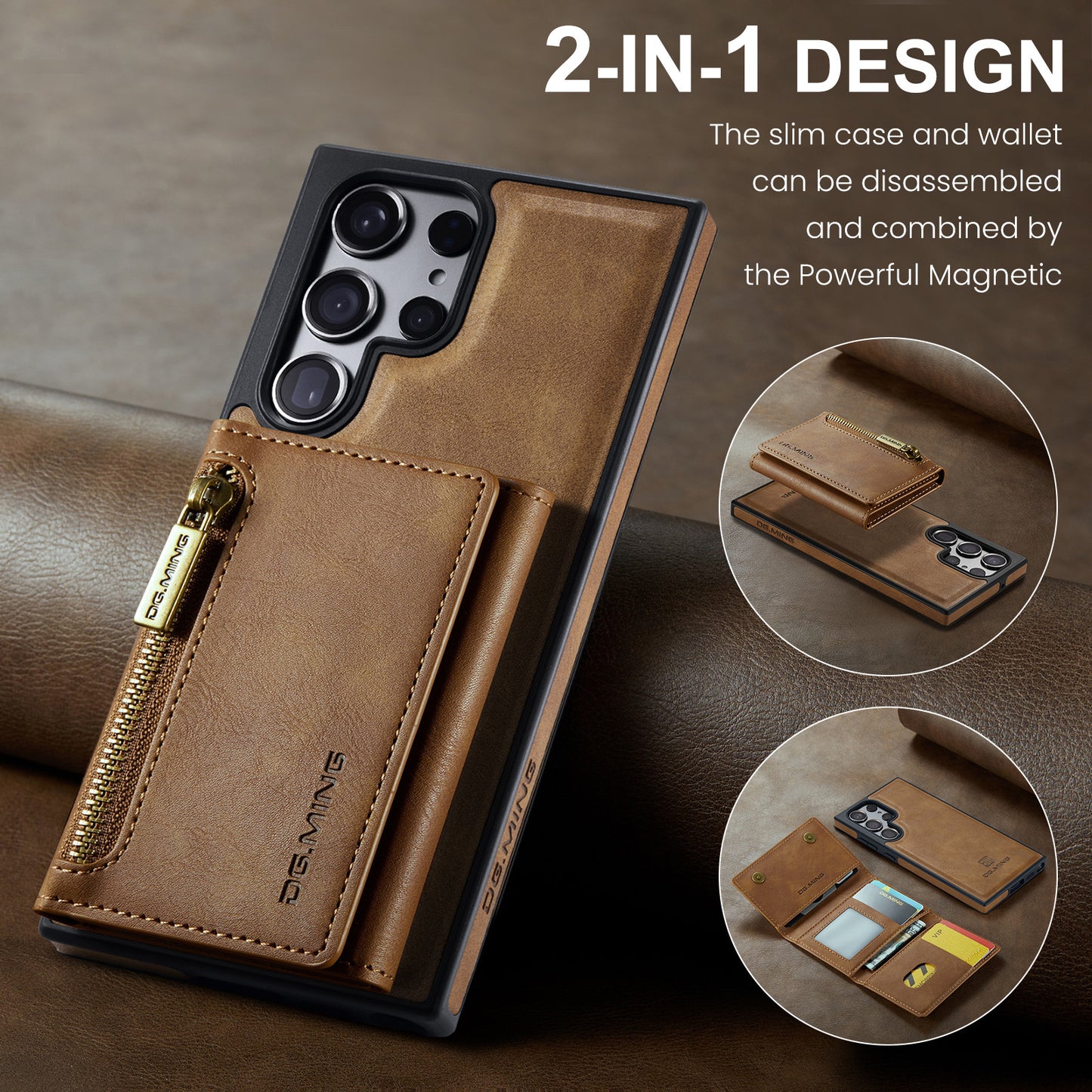 2 in 1 Magnetic Leather Wallet Case for Samsung