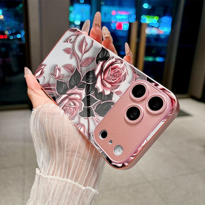 Black-Leaf Rose Pattern Hard Case for iPhone