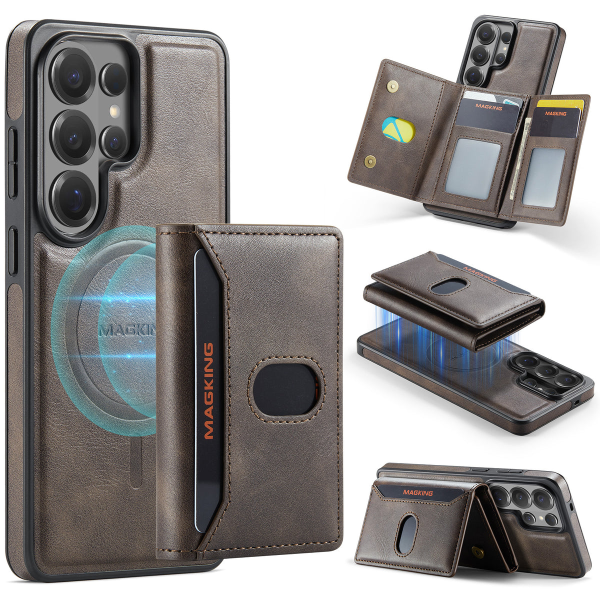 2 in 1 Magnetic Leather Wallet Case for Samsung