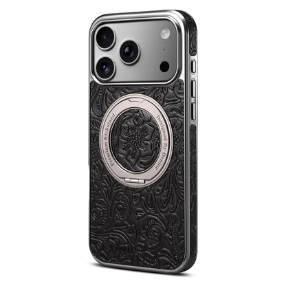 Vintage Floral Leather Kickstand Case for iPhone