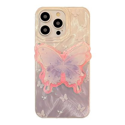 Purple Pink Butterfly Bracket Case for iPhone