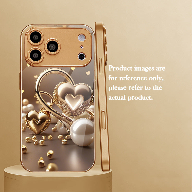 Golden Heart Pearl Pattern Hard Case for iPhone