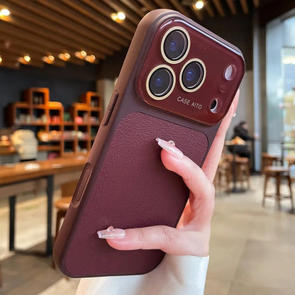 Lens Protection Leather-Textured Case for iPhone