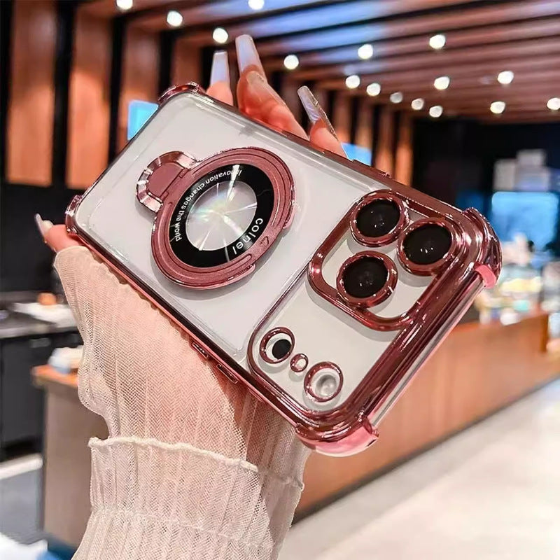 Bracket Shockproof Plating Clear Case for iPhone