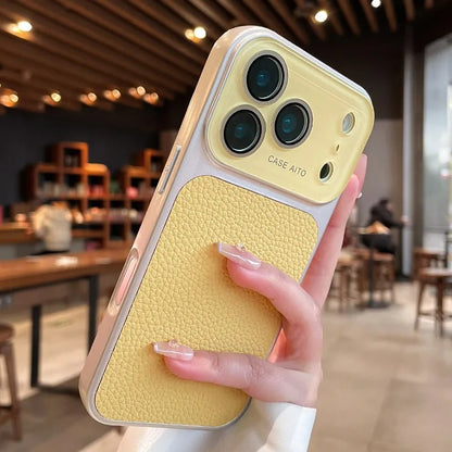 Lens Protection Leather-Textured Case for iPhone