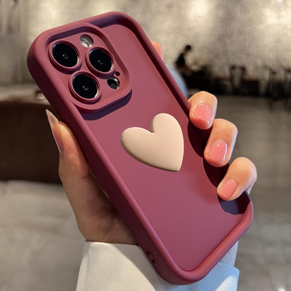 3D Love Heart Silicone Frosted Case for iPhone