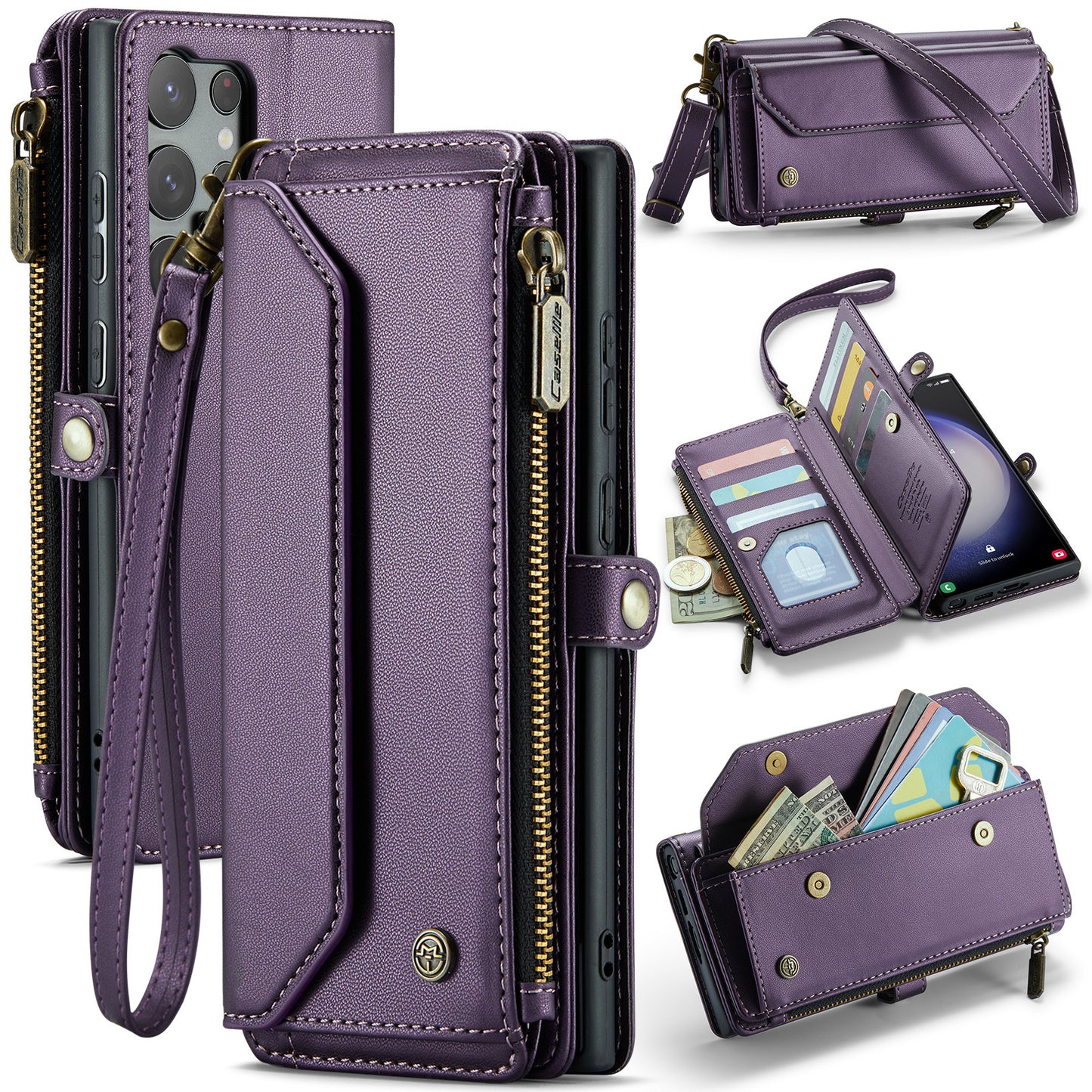 Crossbody Strap Flip Wallet Case for iPhone