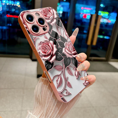 Black-Leaf Rose Pattern Hard Case for iPhone