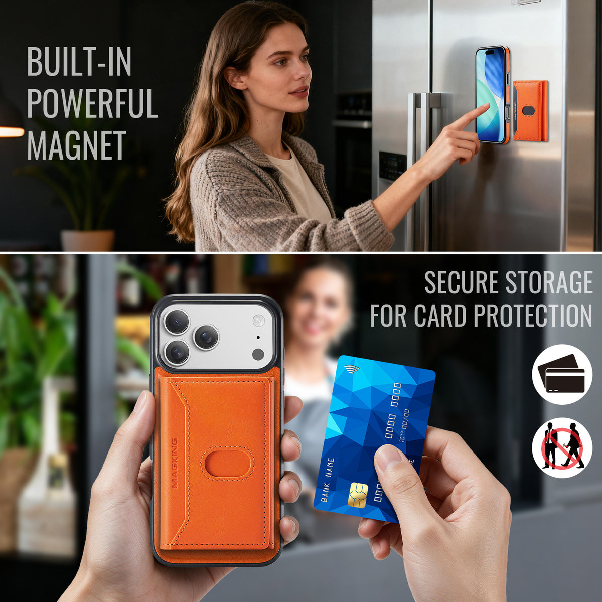 2 in 1 Magnetic Leather Wallet Case for iPhone