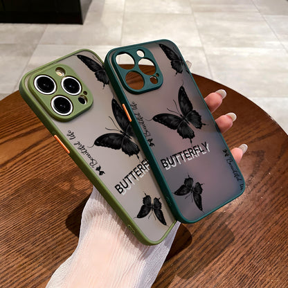 Black Butterfly Translucent Matte Case for iPhone