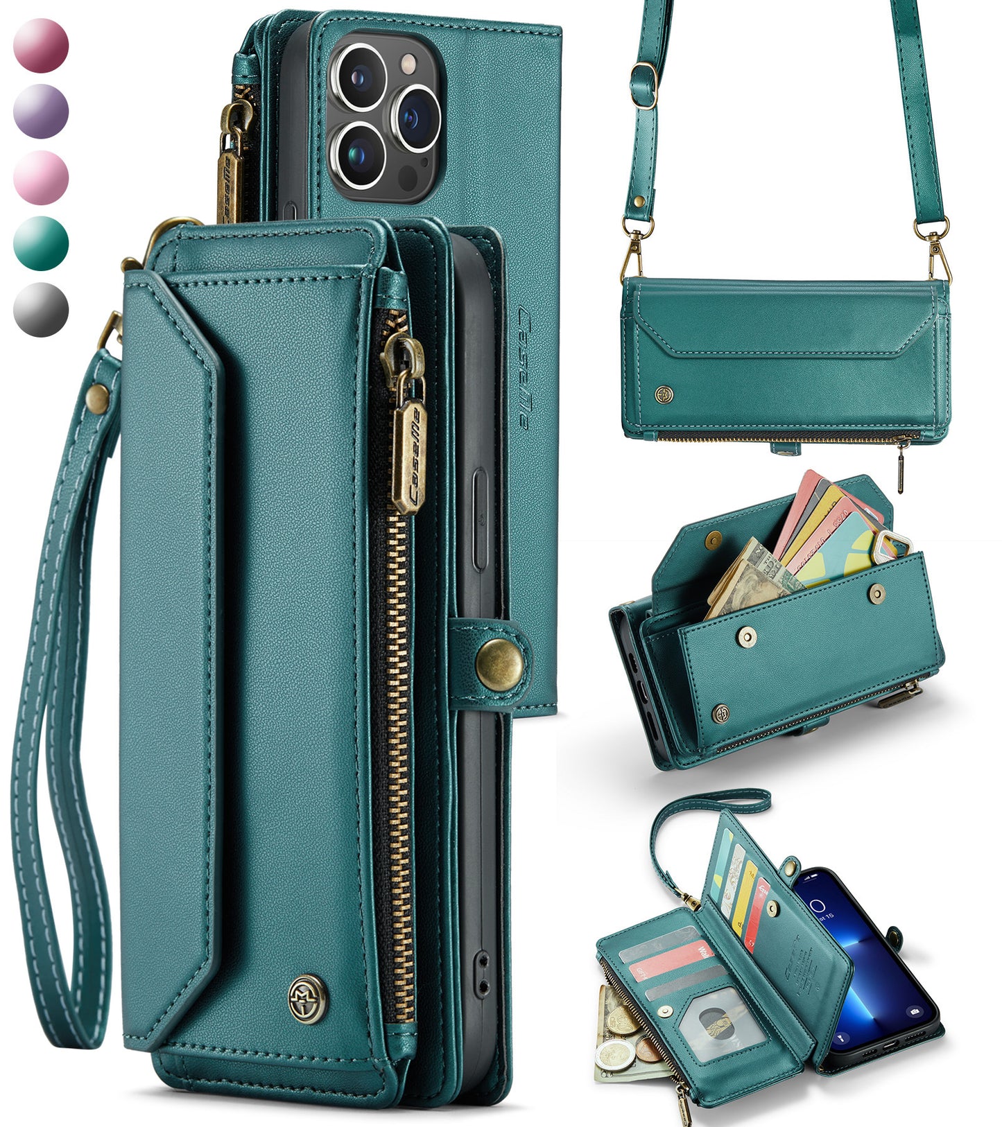 Crossbody Strap Flip Wallet Case for iPhone