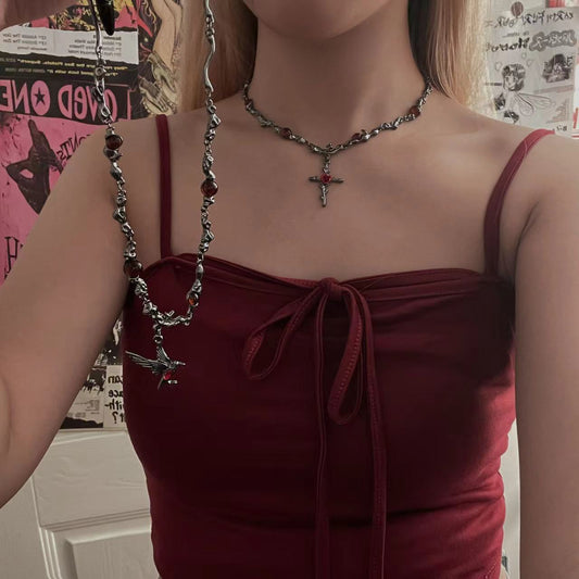 Y2K Raven Rose Alloy Necklace
