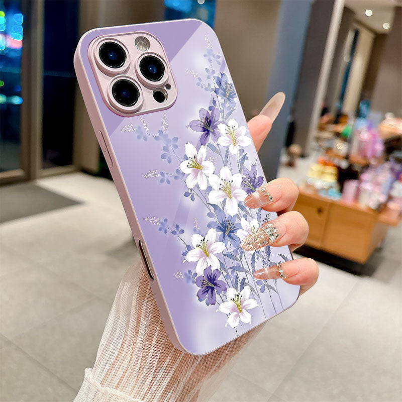 Purple Lily Pattern Hard Case for iPhone