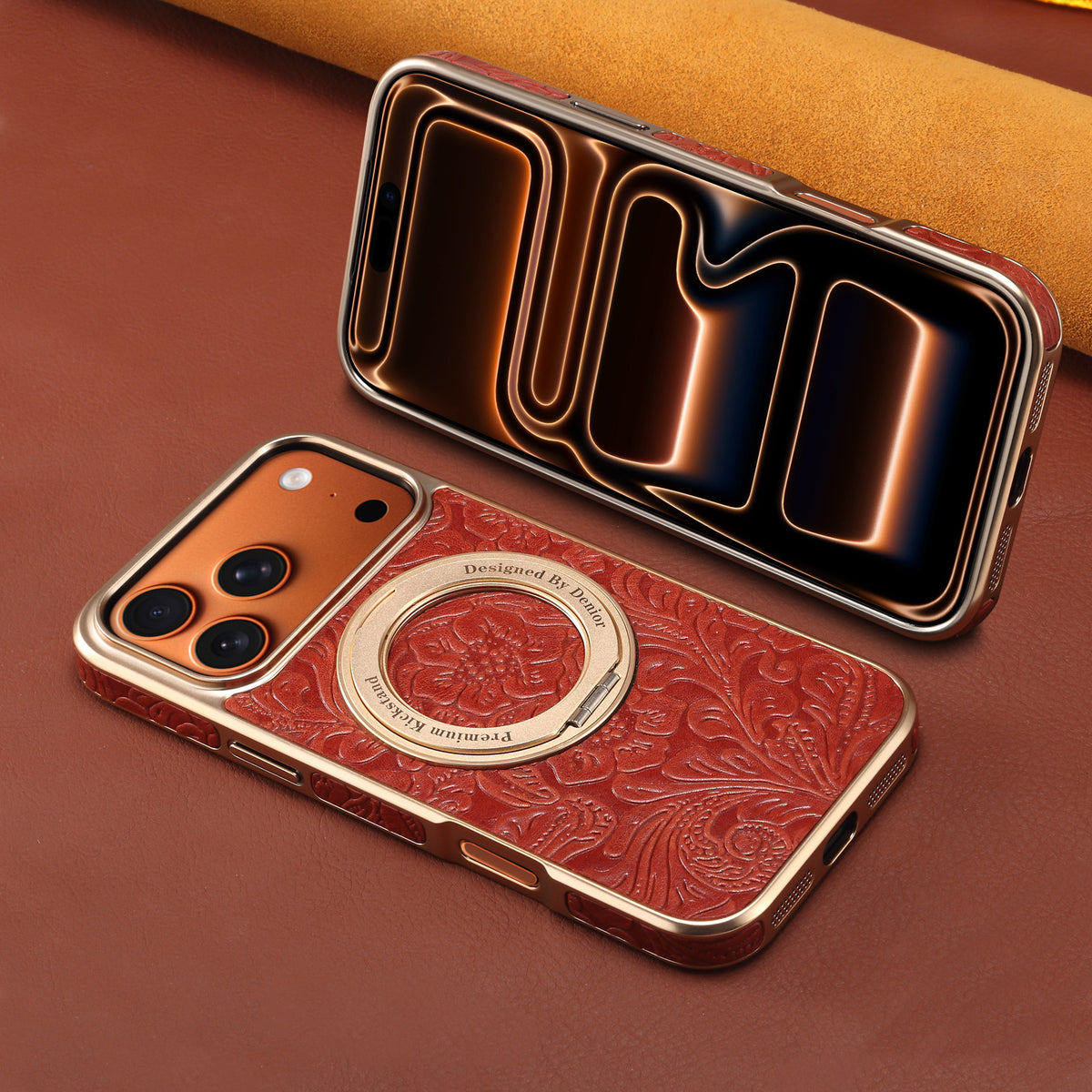 Vintage Floral Leather Kickstand Case for iPhone
