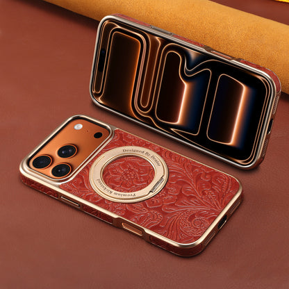 Vintage Floral Leather Kickstand Case for iPhone