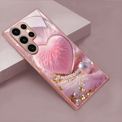 Plush Heart Pearl Pattern Hard Case for Samsung