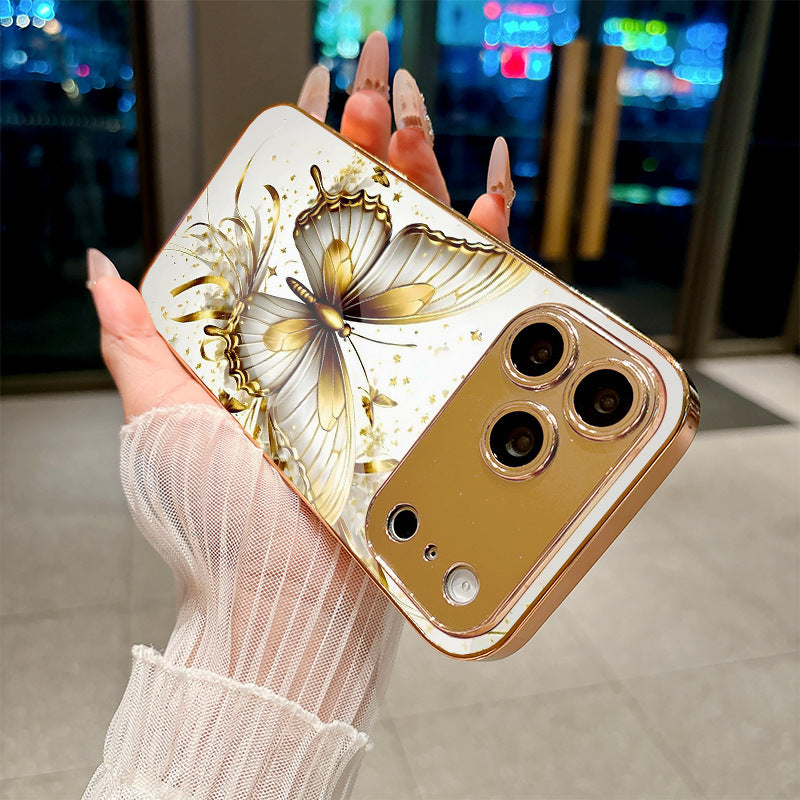 White Gold Butterfly Pattern Hard Case for iPhone