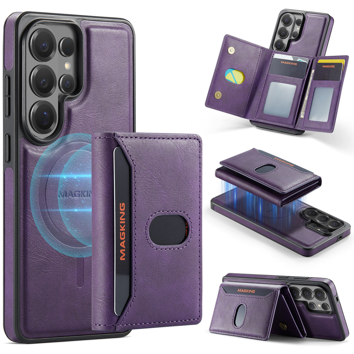 2 in 1 Magnetic Leather Wallet Case for Samsung